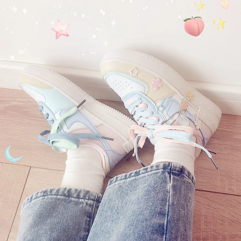 Amozae Women's Casual Running Shoes for Breathable Platform Spring Shoes Chaussures Peach Cherry Pink Ring White Blue Low-top