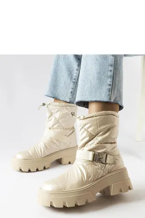 Beige patent snow boots