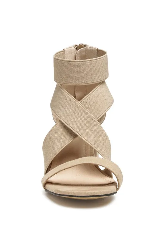 BENICIA ELASTIC STRAPPY BLOCK HEEL SANDALS