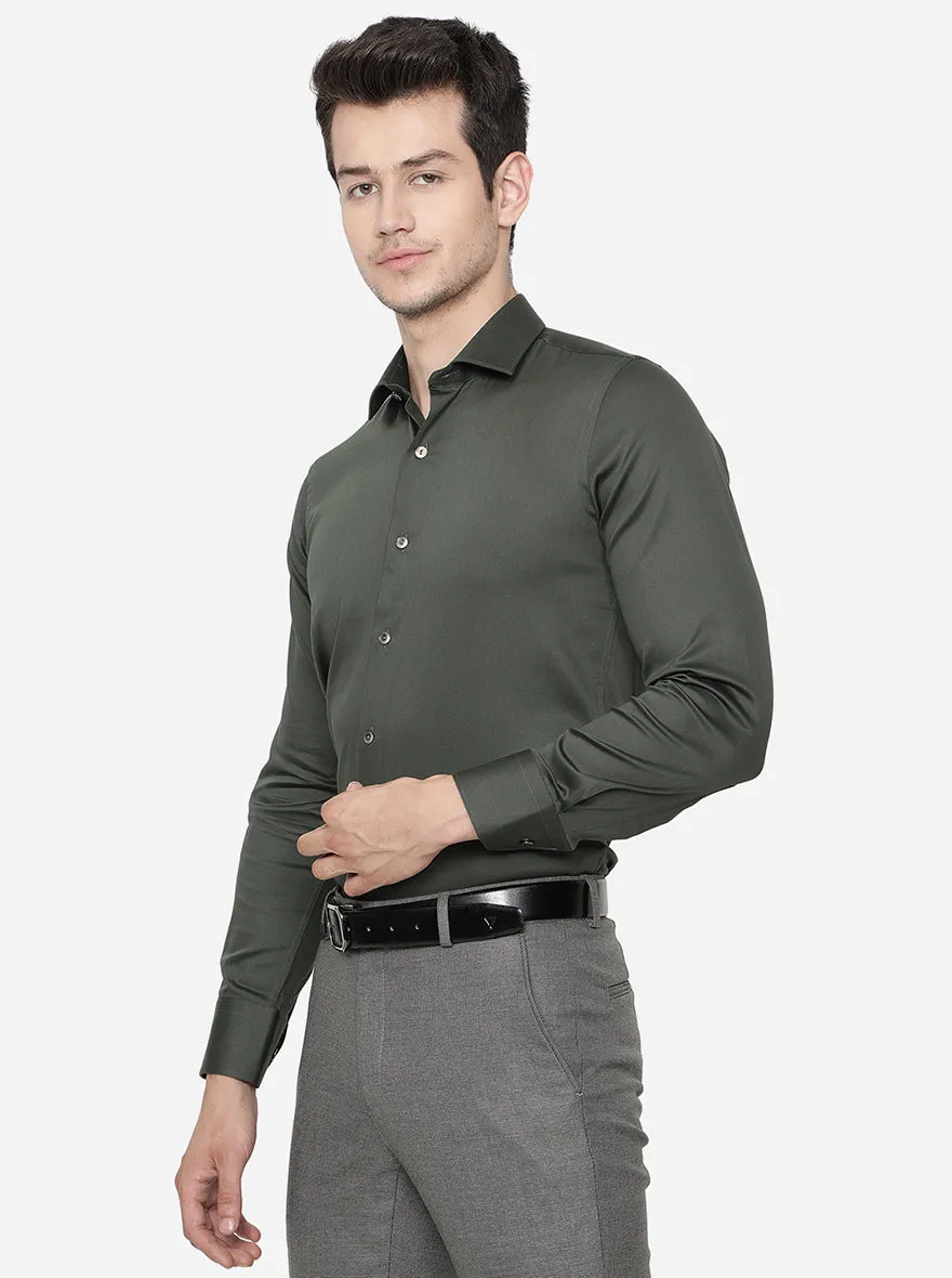 Bottle Green Solid Slim Fit Party Wear Shirt | Wyre