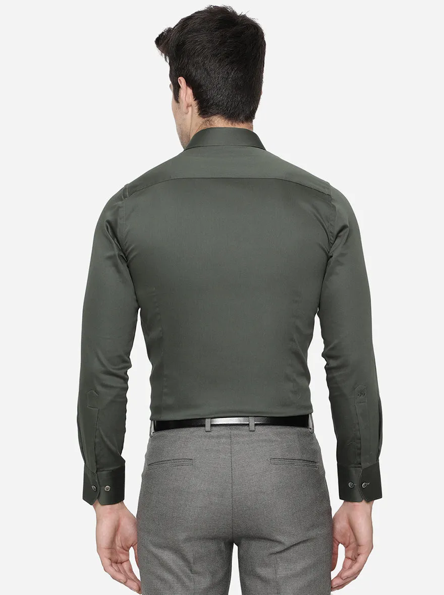Bottle Green Solid Slim Fit Party Wear Shirt | Wyre
