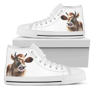 Brown Cow painting style - High-Top Shoe WOMEN'S and MEN'S