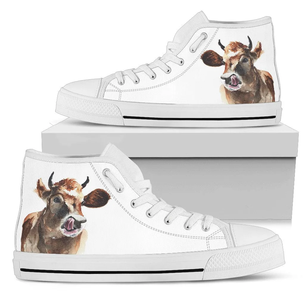 Brown Cow painting style - High-Top Shoe WOMEN'S and MEN'S