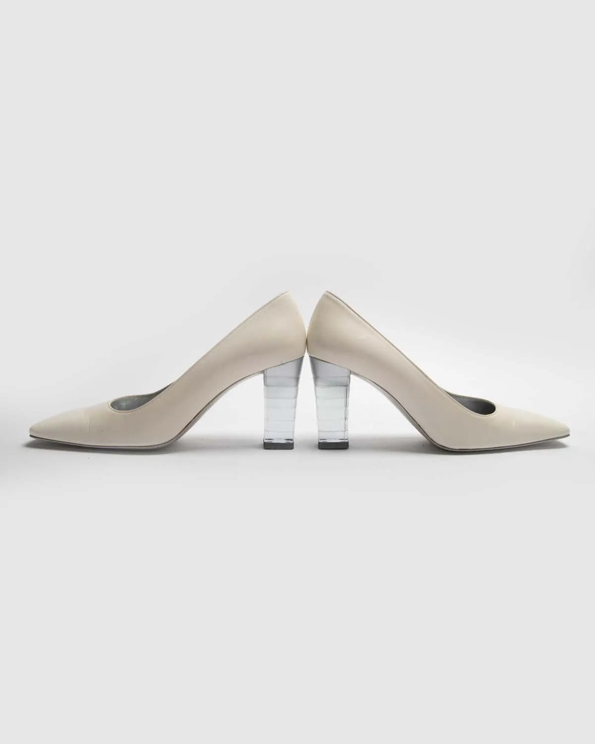 Charles jourdan white shoes with transparent heel