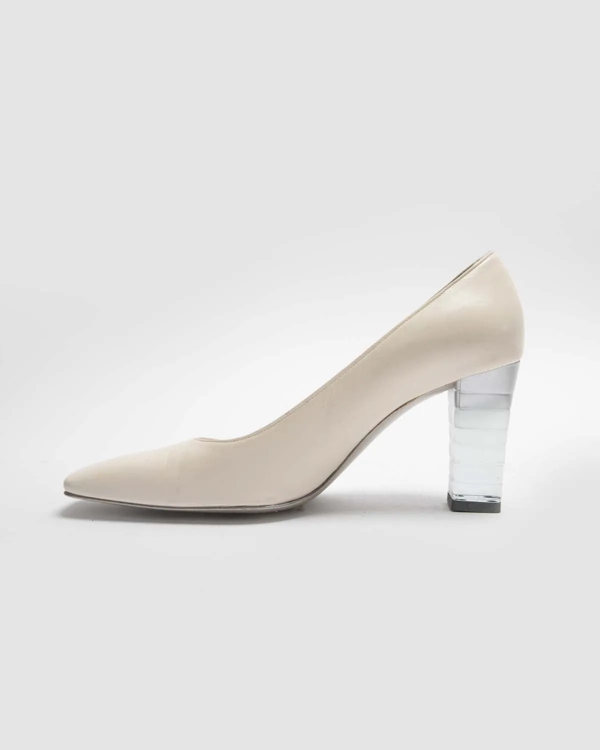 Charles jourdan white shoes with transparent heel