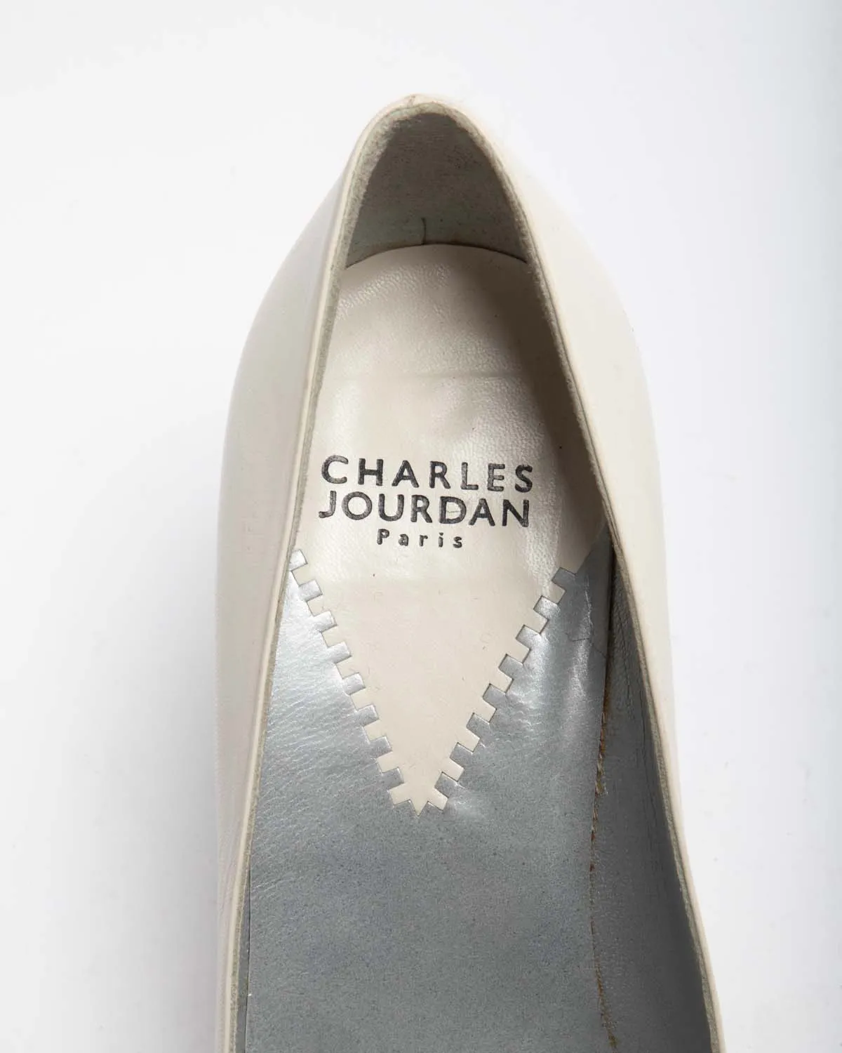 Charles jourdan white shoes with transparent heel