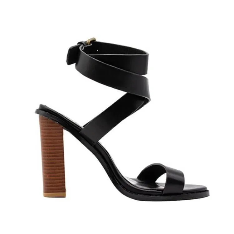 Chunky Heel Glitter Buckle Sandals