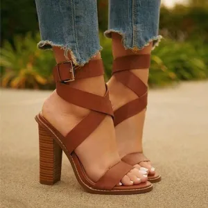 Chunky Heel Glitter Buckle Sandals