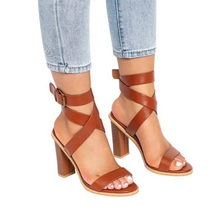 Chunky Heel Glitter Buckle Sandals