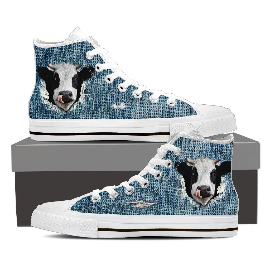 Cow fake jean funny - High-Top Shoe WOMEN'S and MEN'S
