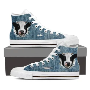 Cow fake jean funny - High-Top Shoe WOMEN'S and MEN'S