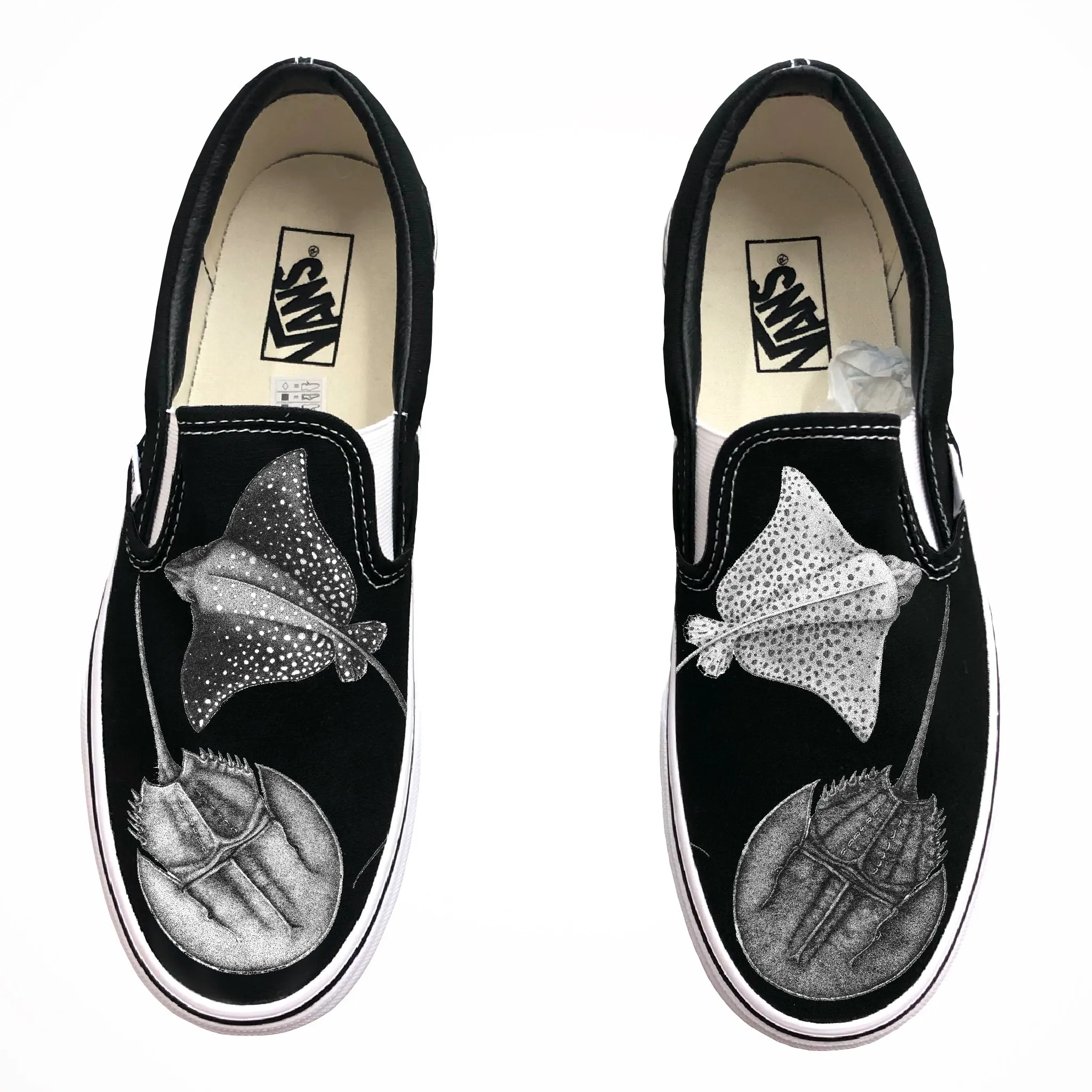 Custom Vans Shoes - Day and Night Slip On Vans - Black Or White Vans