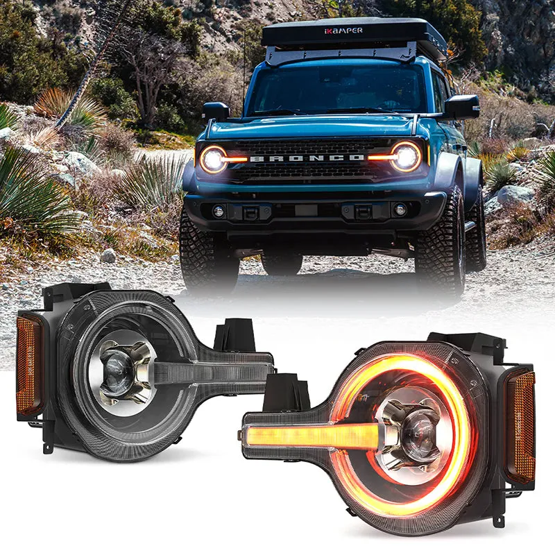 Ford Bronco LED Headlights with DRL & Sequential Turn Signals for 2021-Later