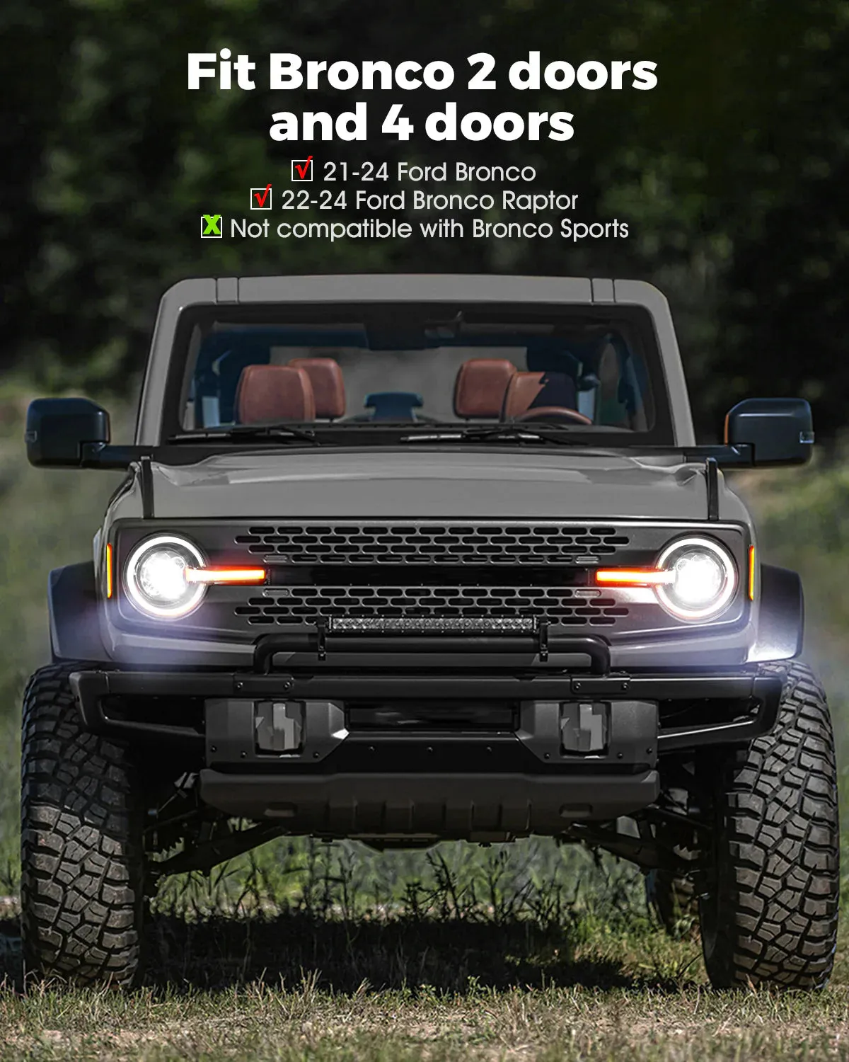 Ford Bronco LED Headlights with DRL & Sequential Turn Signals for 2021-Later