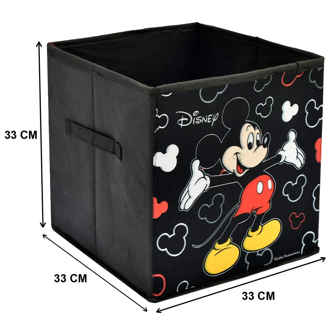 Fun Homes Non Woven Fabric Mickey Mouse Print Foldable Storage Box with Handle (XL, Black)