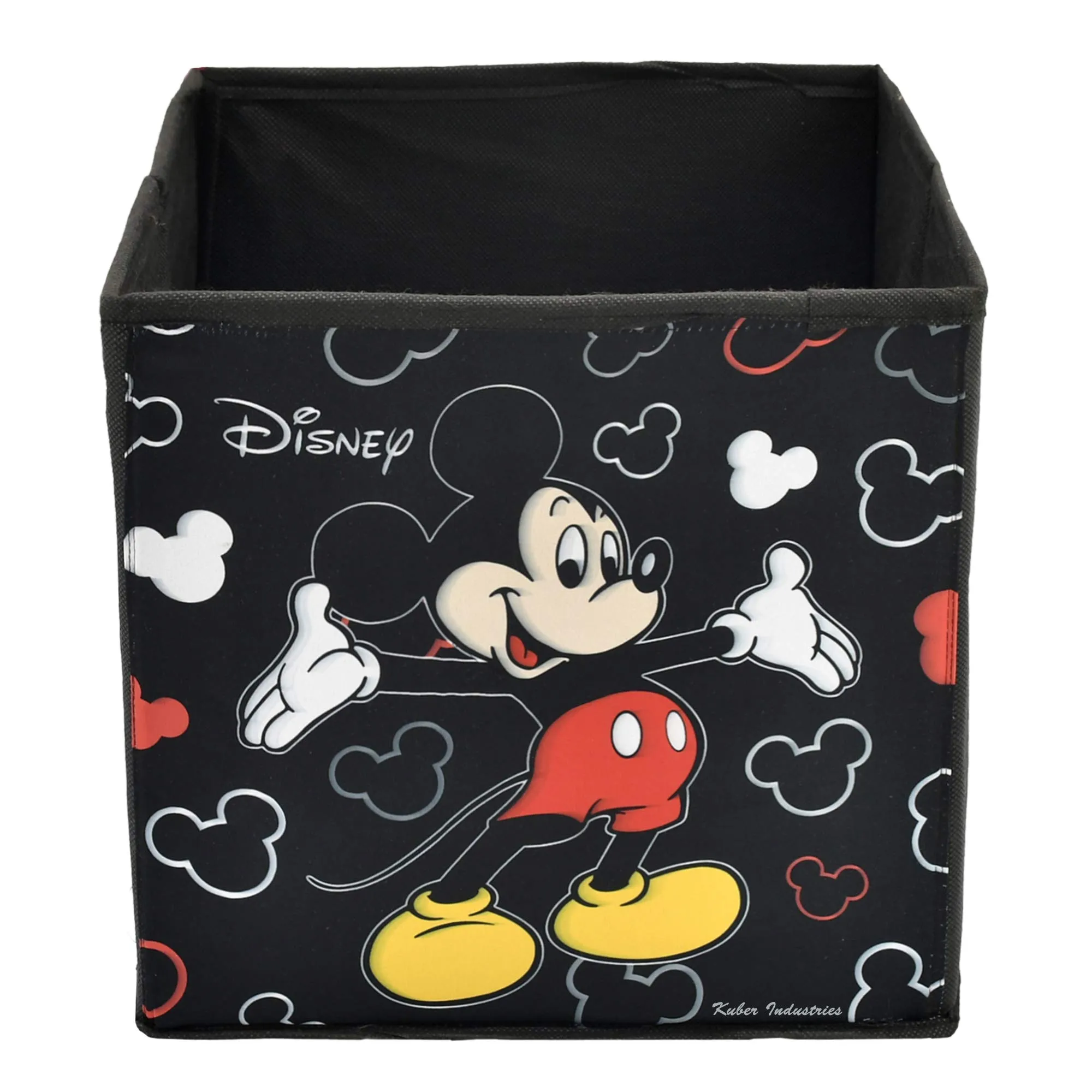 Fun Homes Non Woven Fabric Mickey Mouse Print Foldable Storage Box with Handle (XL, Black)