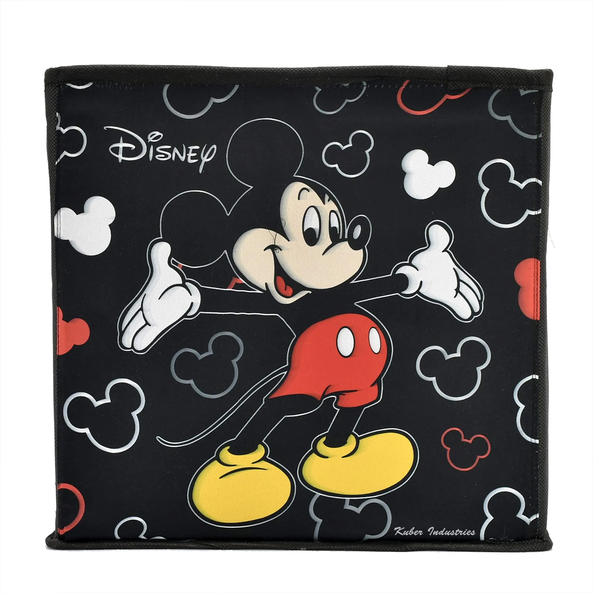 Fun Homes Non Woven Fabric Mickey Mouse Print Foldable Storage Box with Handle (XL, Black)