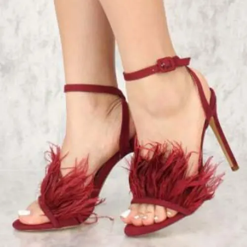 Fur Lace Up Stiletto Heel Sandals