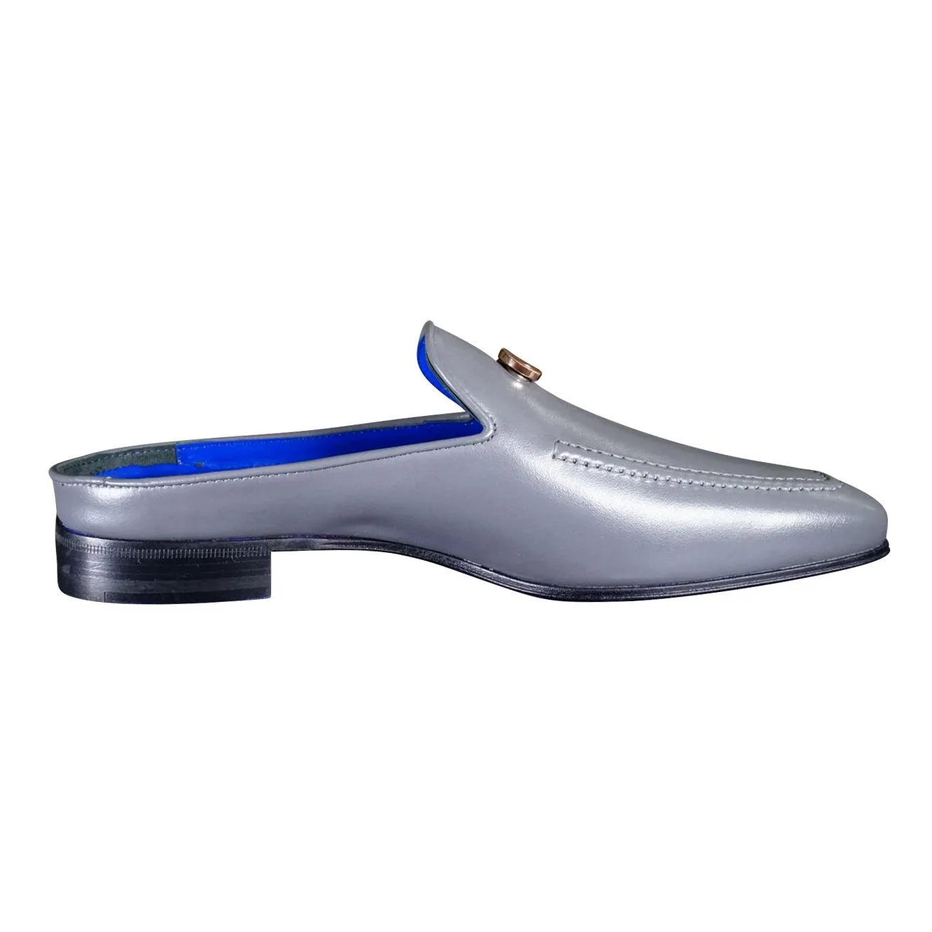 Grafite With Rose Gold Hardware Leather Slippers