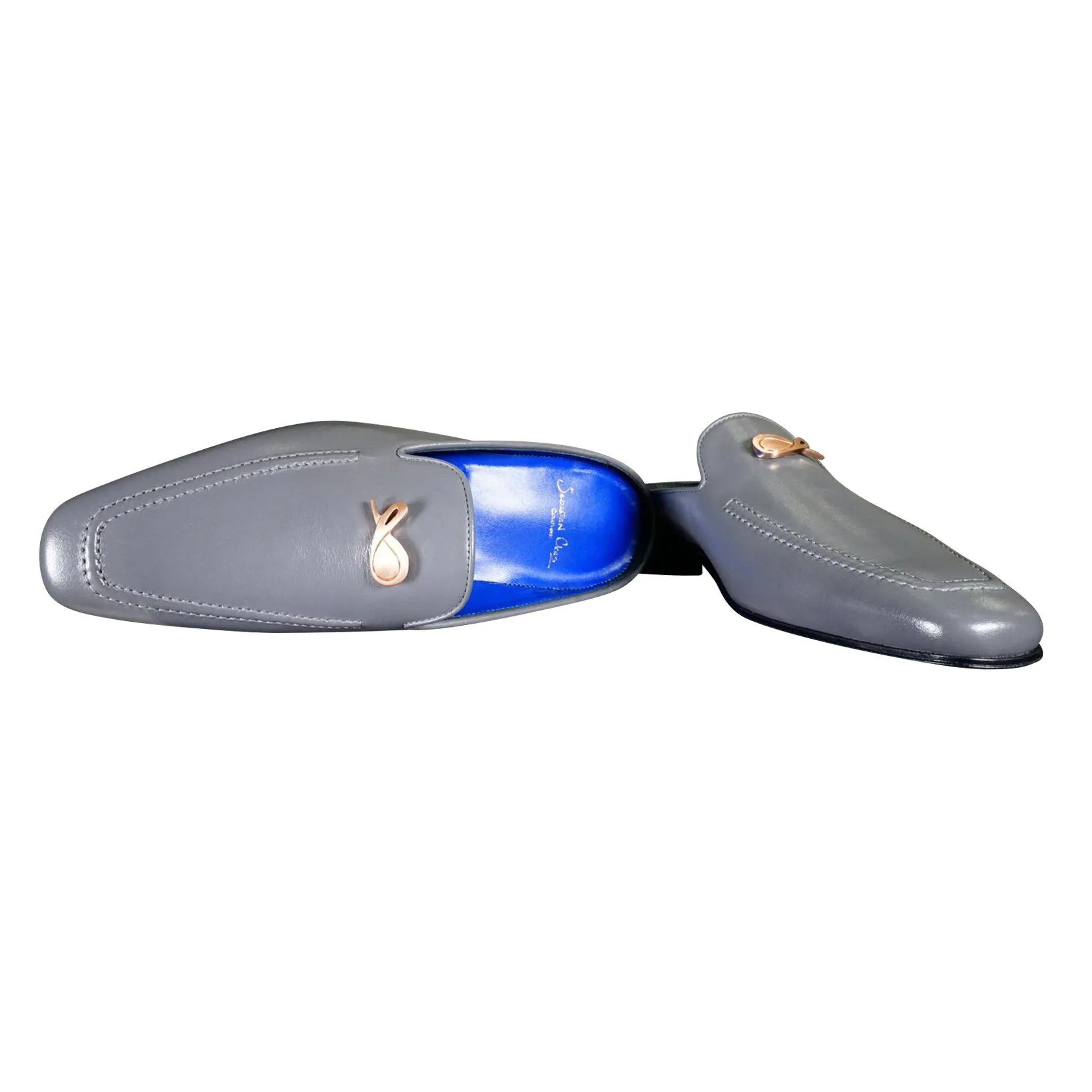 Grafite With Rose Gold Hardware Leather Slippers
