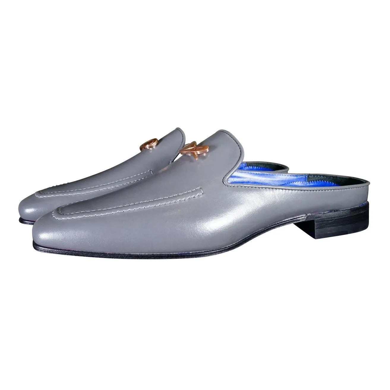 Grafite With Rose Gold Hardware Leather Slippers