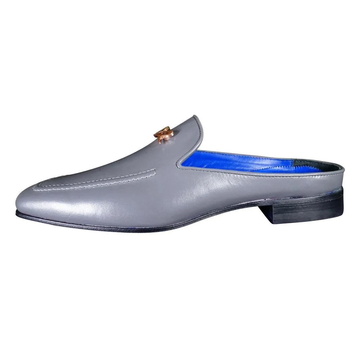 Grafite With Rose Gold Hardware Leather Slippers
