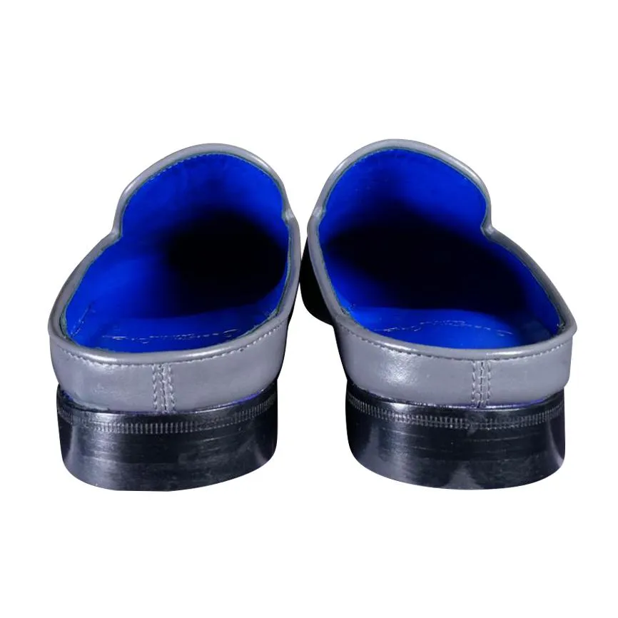 Grafite With Rose Gold Hardware Leather Slippers