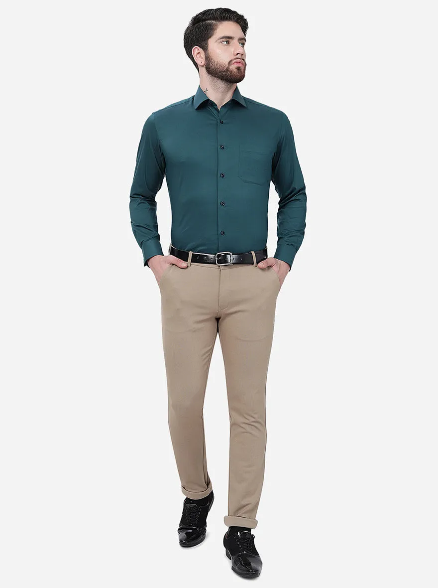 Green Solid Slim Fit Party Wear Shirt | Greenfibre