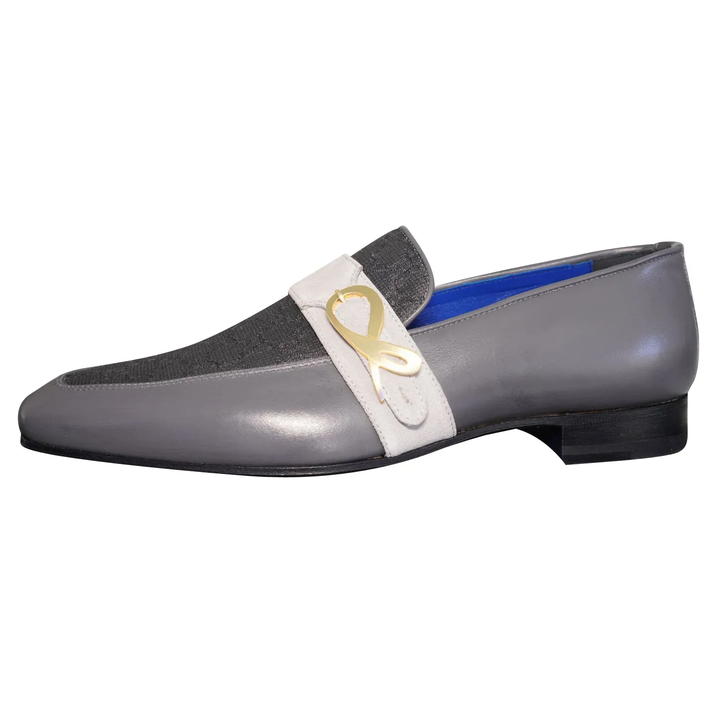 Grigio Logo Monk Strap Loafer With Gold Buckle