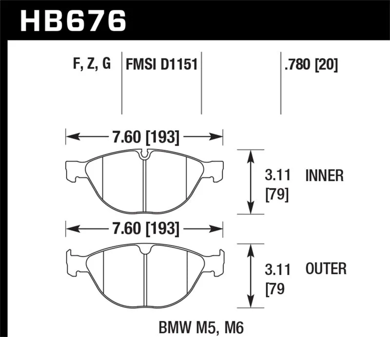 Hawk DTC-60 Race Front Brake Pads - 06-10 BMW M5/M6 - HB676G.780