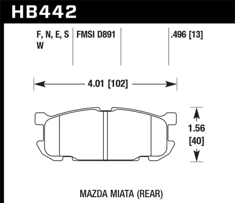 Hawk DTC-60 Race Rear Brake Pads - 01-03 Mazda Miata Base/LS/SE Sport Suspension - HB442G.496