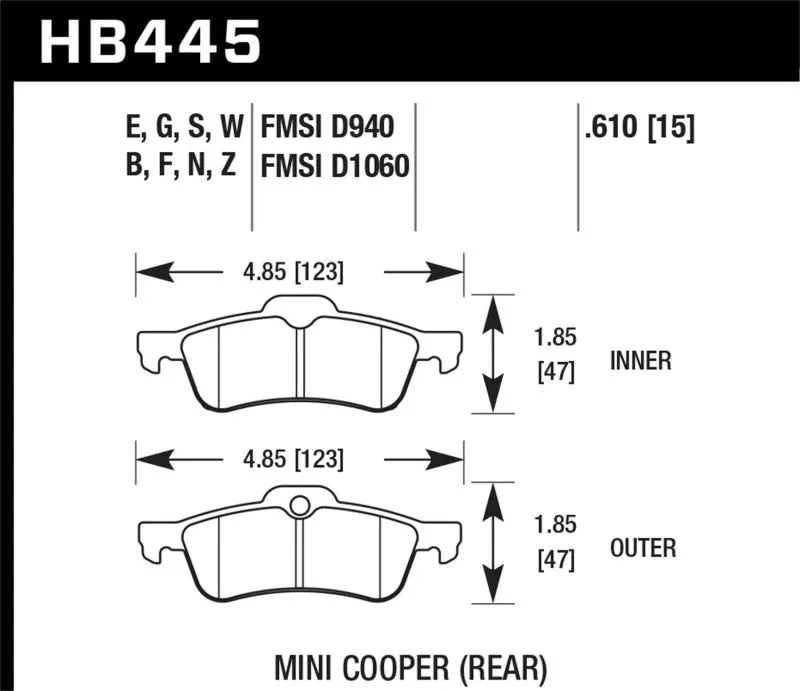 Hawk DTC-60 Race Rear Brake Pads - 02-08 Mini Cooper - HB445G.610