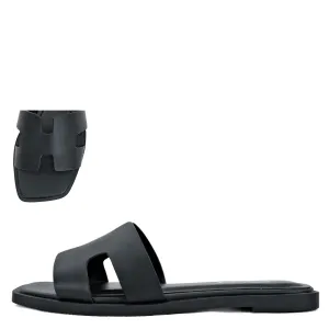 Knit | Square Toe Slip-On Sandals | Black