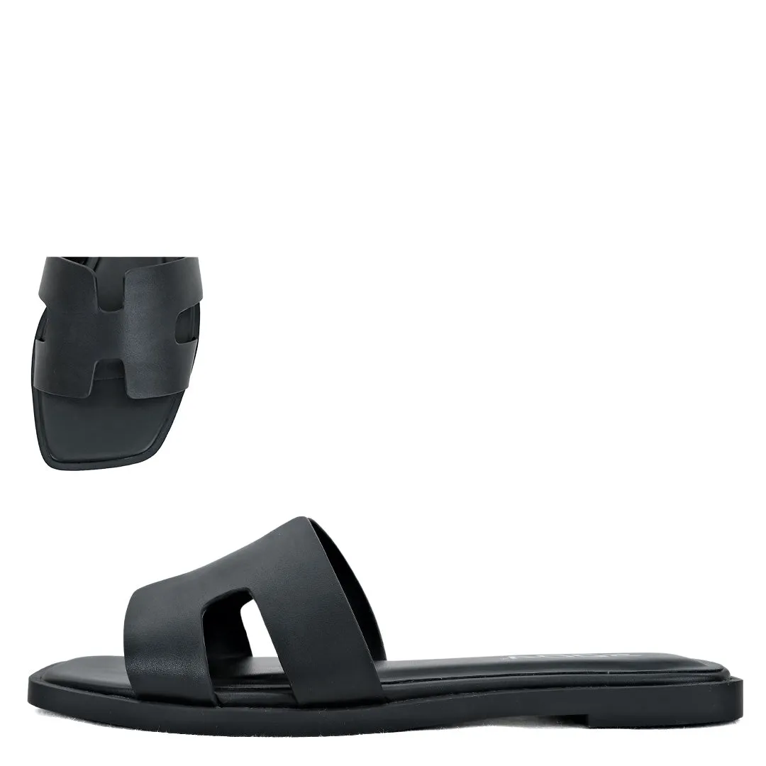 Knit | Square Toe Slip-On Sandals | Black