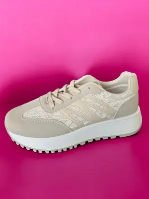 Lace Detail Trainers - Beige