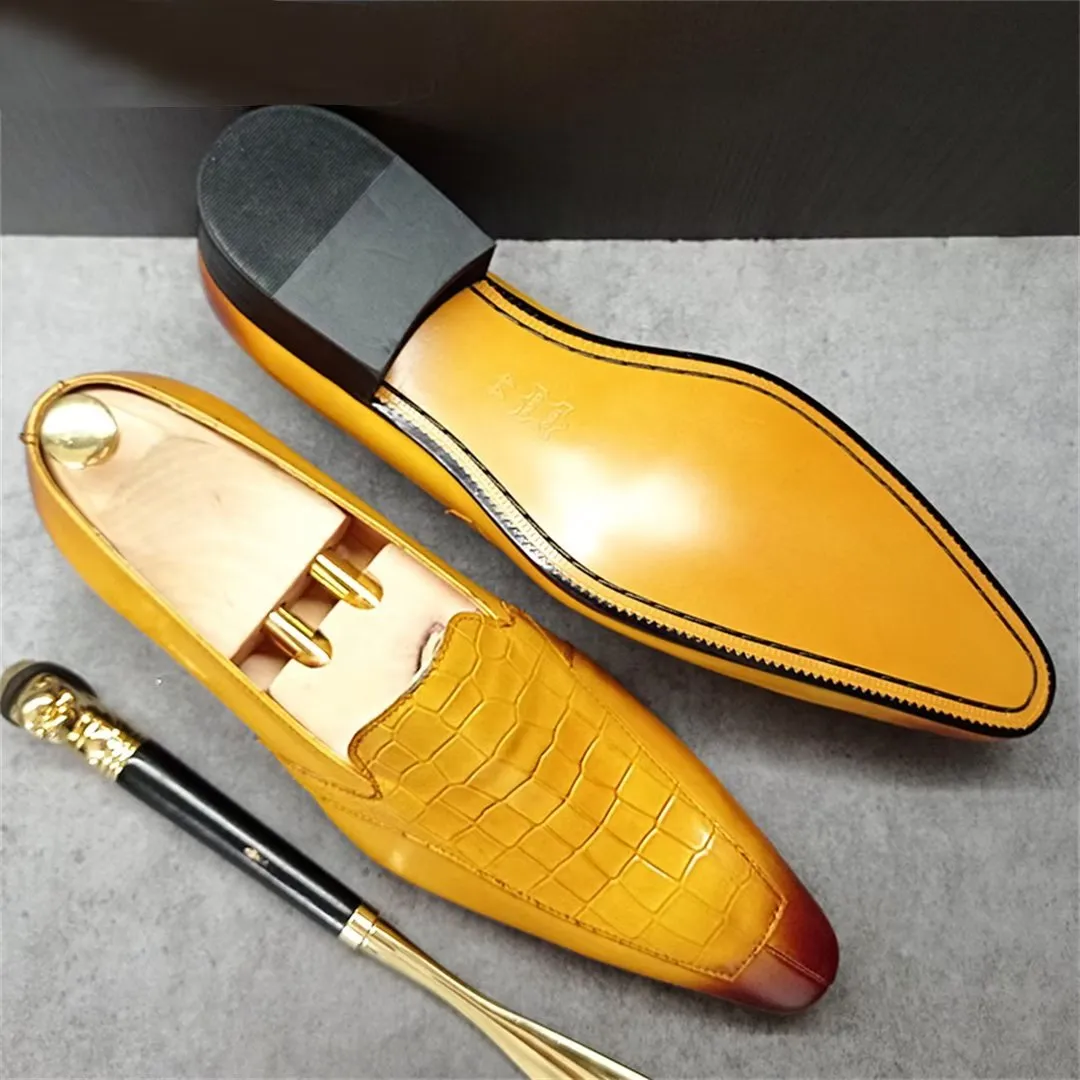 LeathLux Genuine Crocodile Pattern Sophisticated Slip-Ons