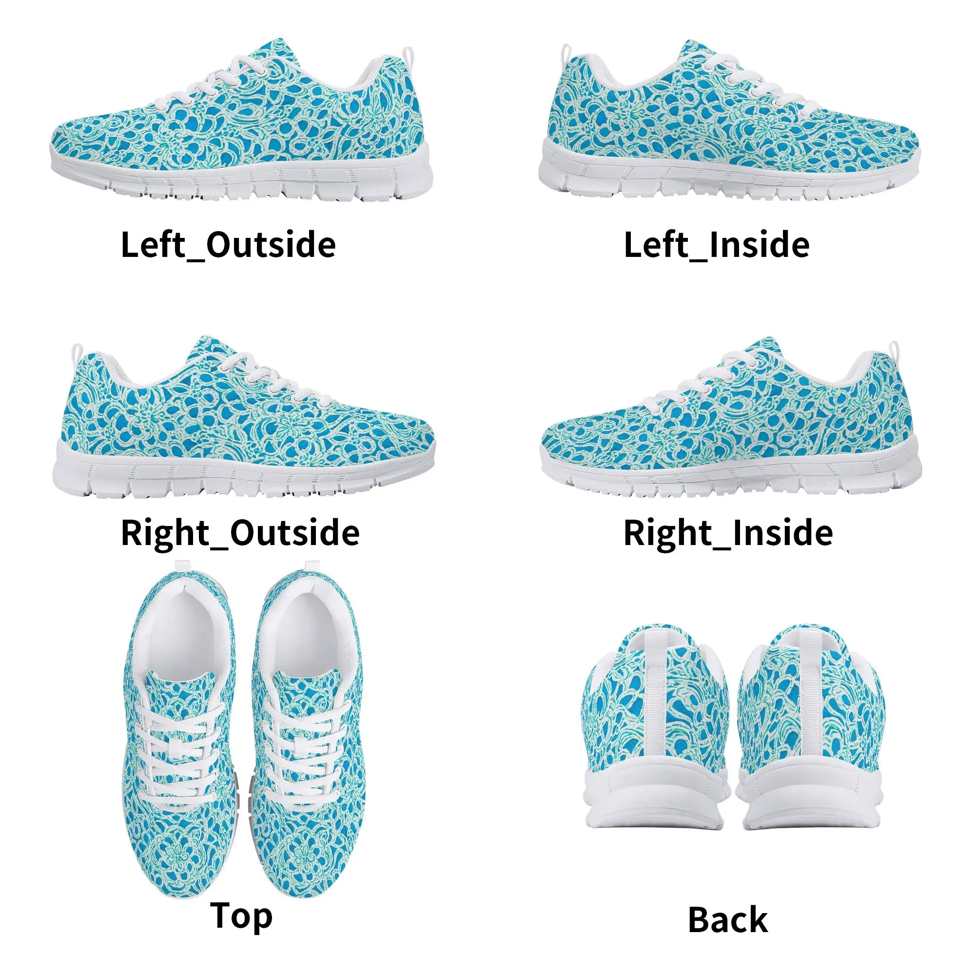 Luminous Swirls: Abstract Watercolor Floral Patterns in Lime Green and Blue Womens EVA Mesh Running Shoes US5-US12