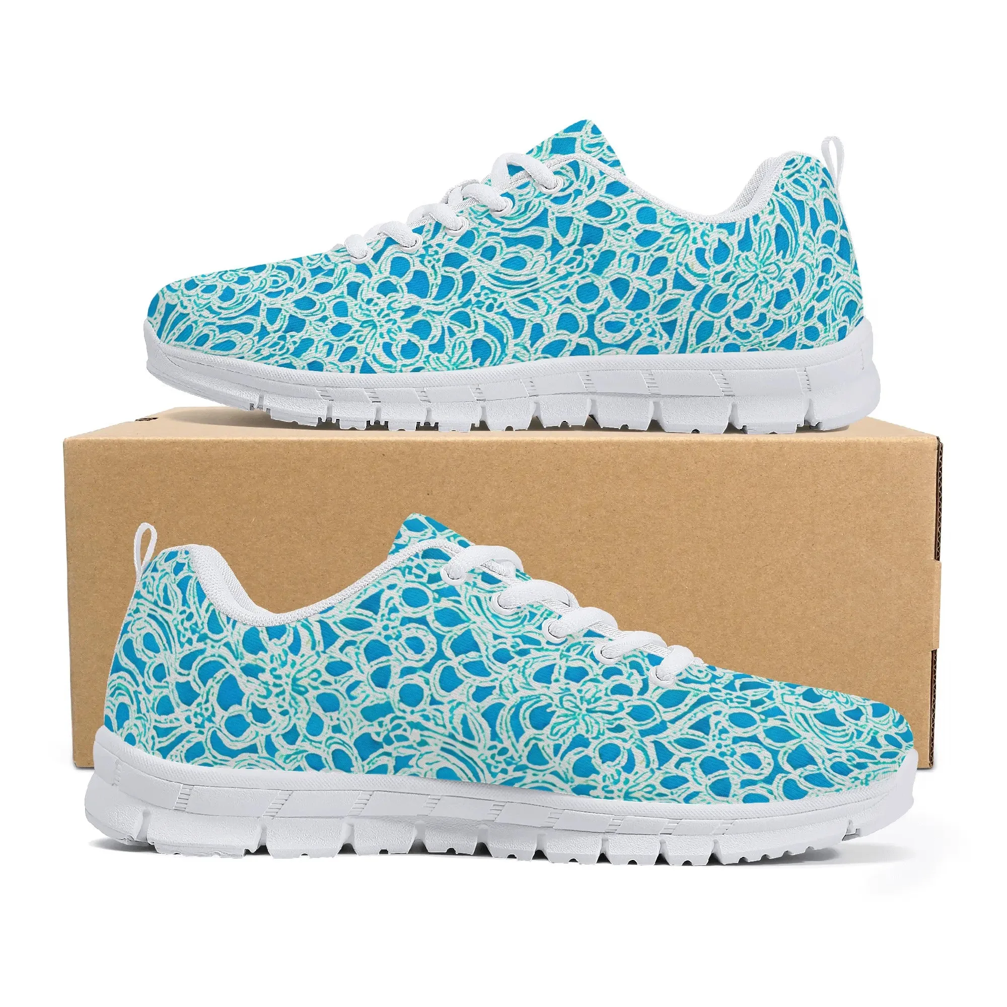 Luminous Swirls: Abstract Watercolor Floral Patterns in Lime Green and Blue Womens EVA Mesh Running Shoes US5-US12
