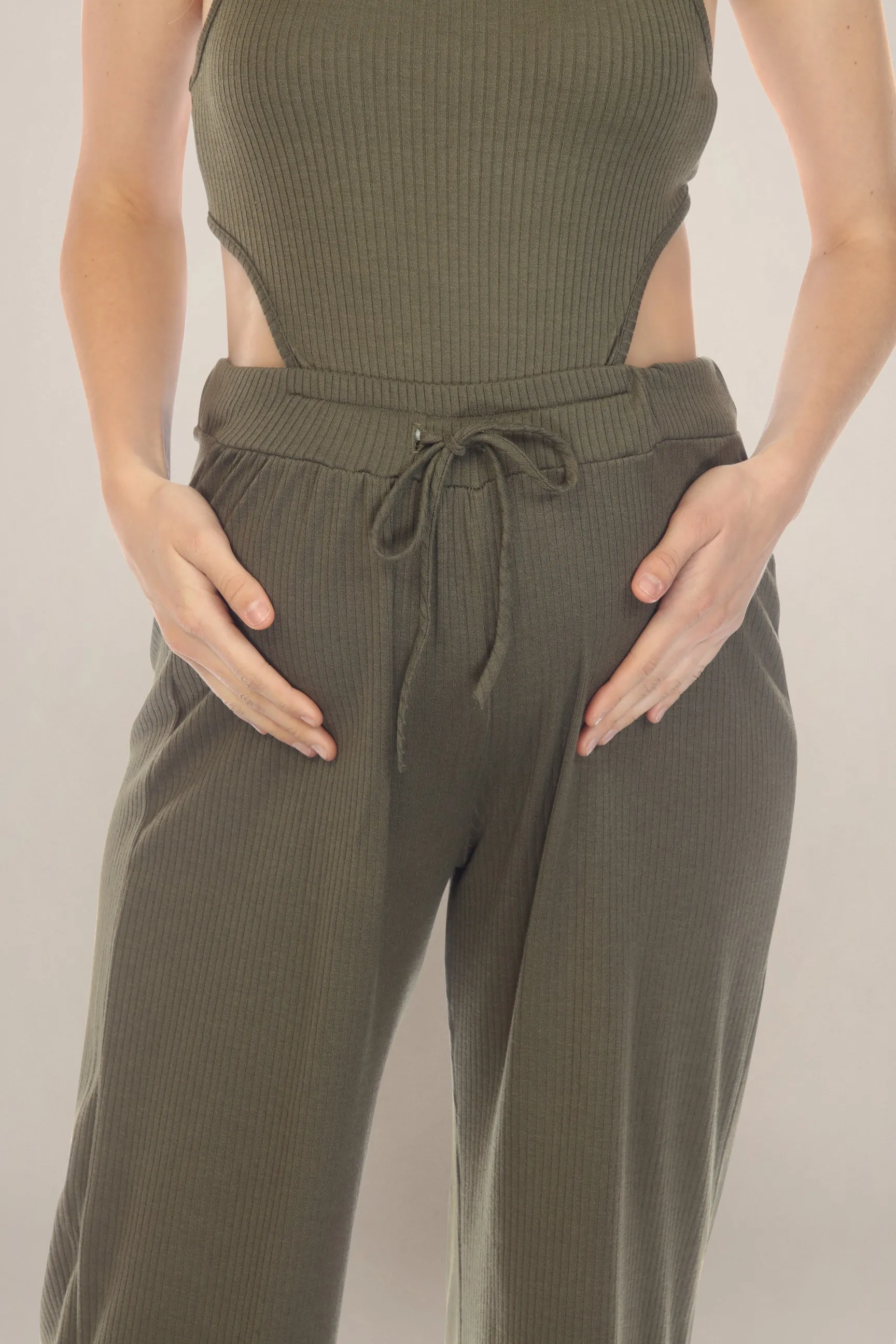Olive Green Racer Cut Maternity Jumpsuit