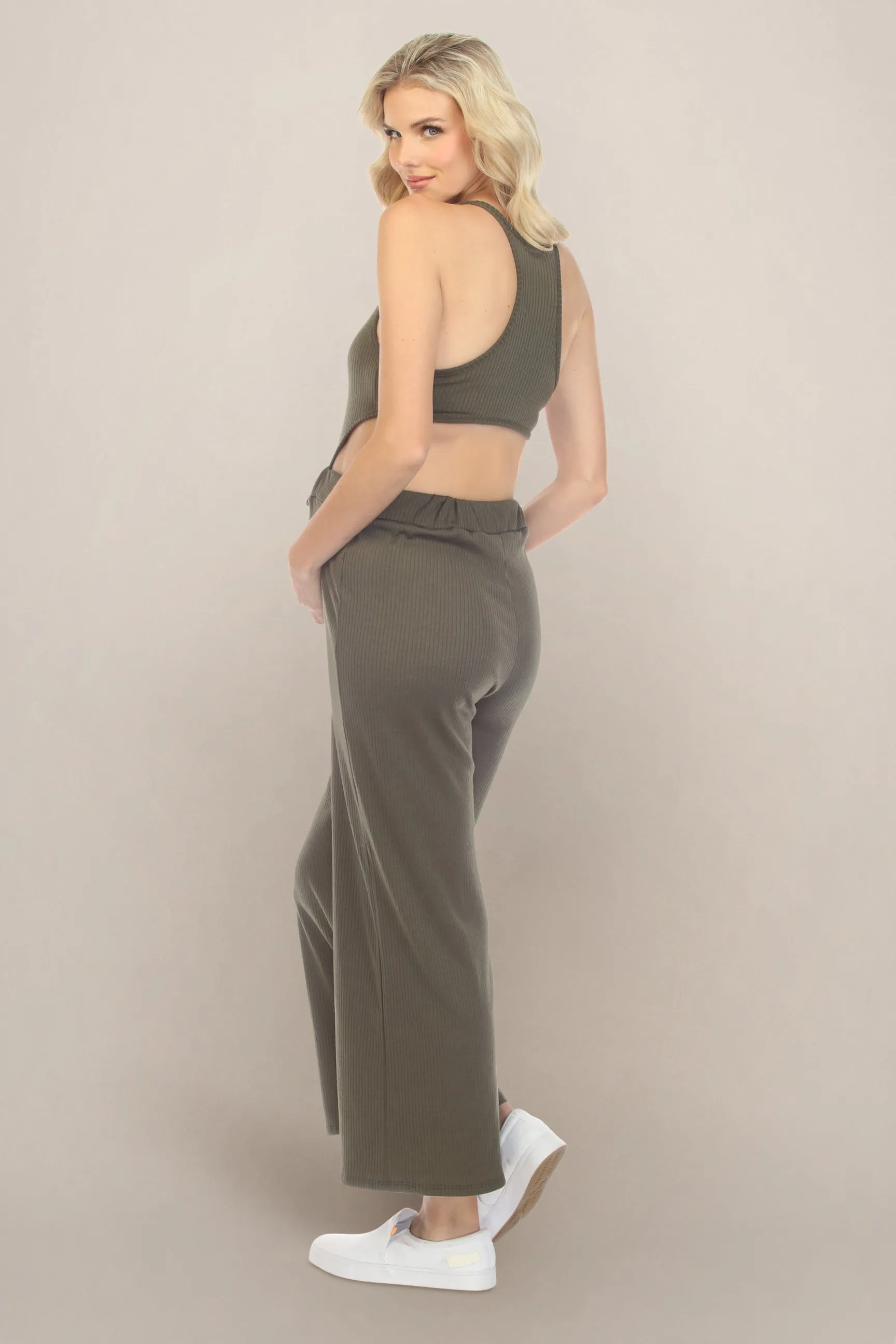Olive Green Racer Cut Maternity Jumpsuit