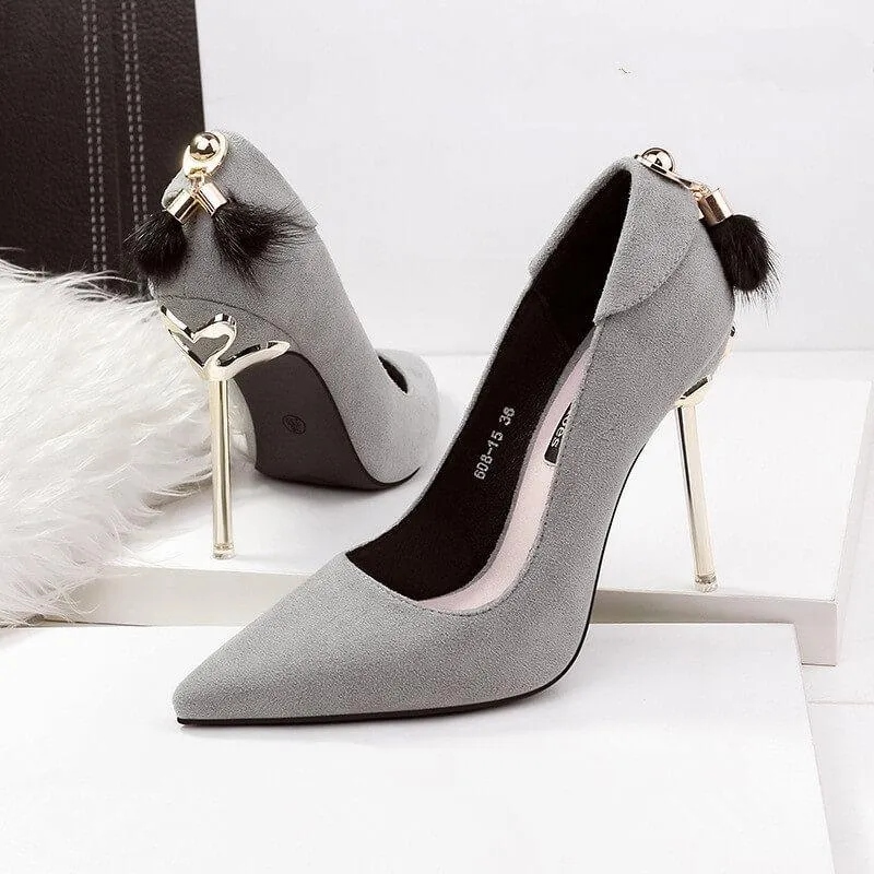Point Toe Fur Suede Ankle Pumps
