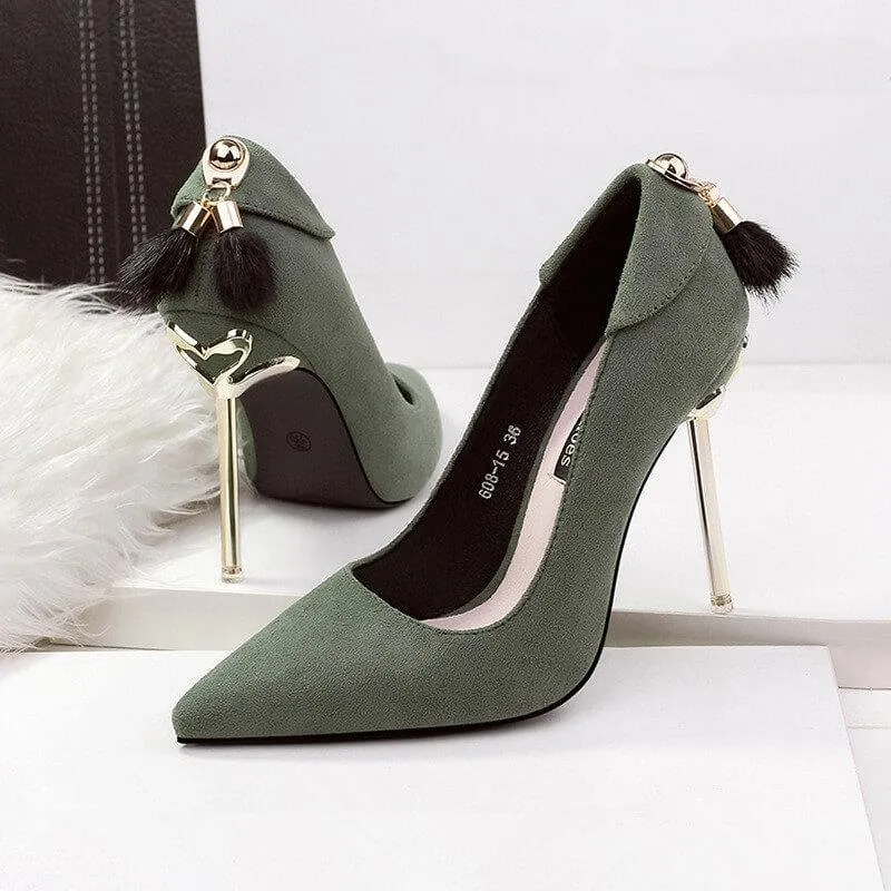 Point Toe Fur Suede Ankle Pumps