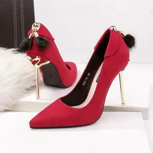 Point Toe Fur Suede Ankle Pumps