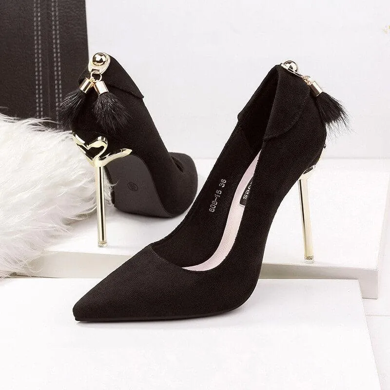 Point Toe Fur Suede Ankle Pumps