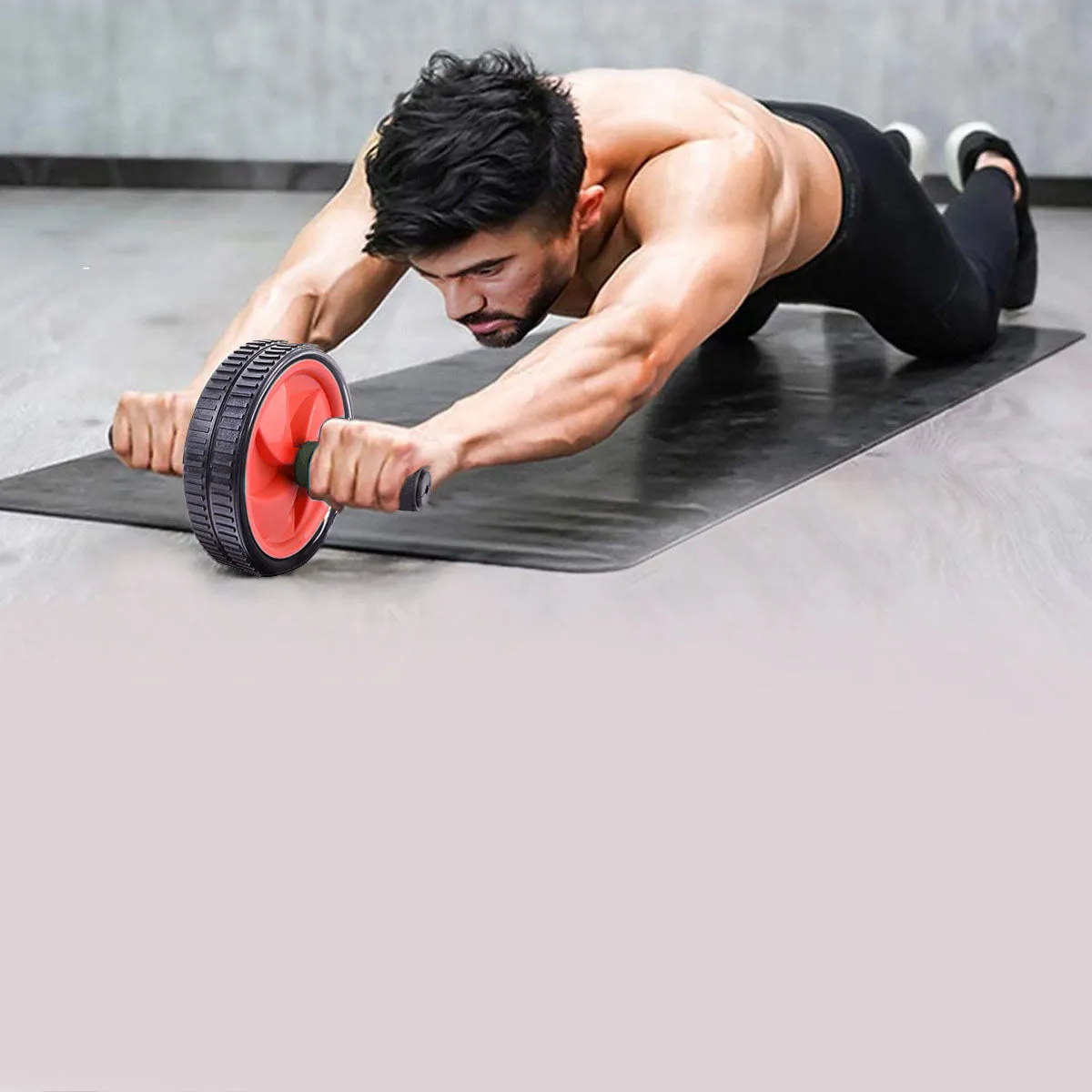 RED DUAL WHEEL ABDOMINAL EXERCISE AB ROLLER