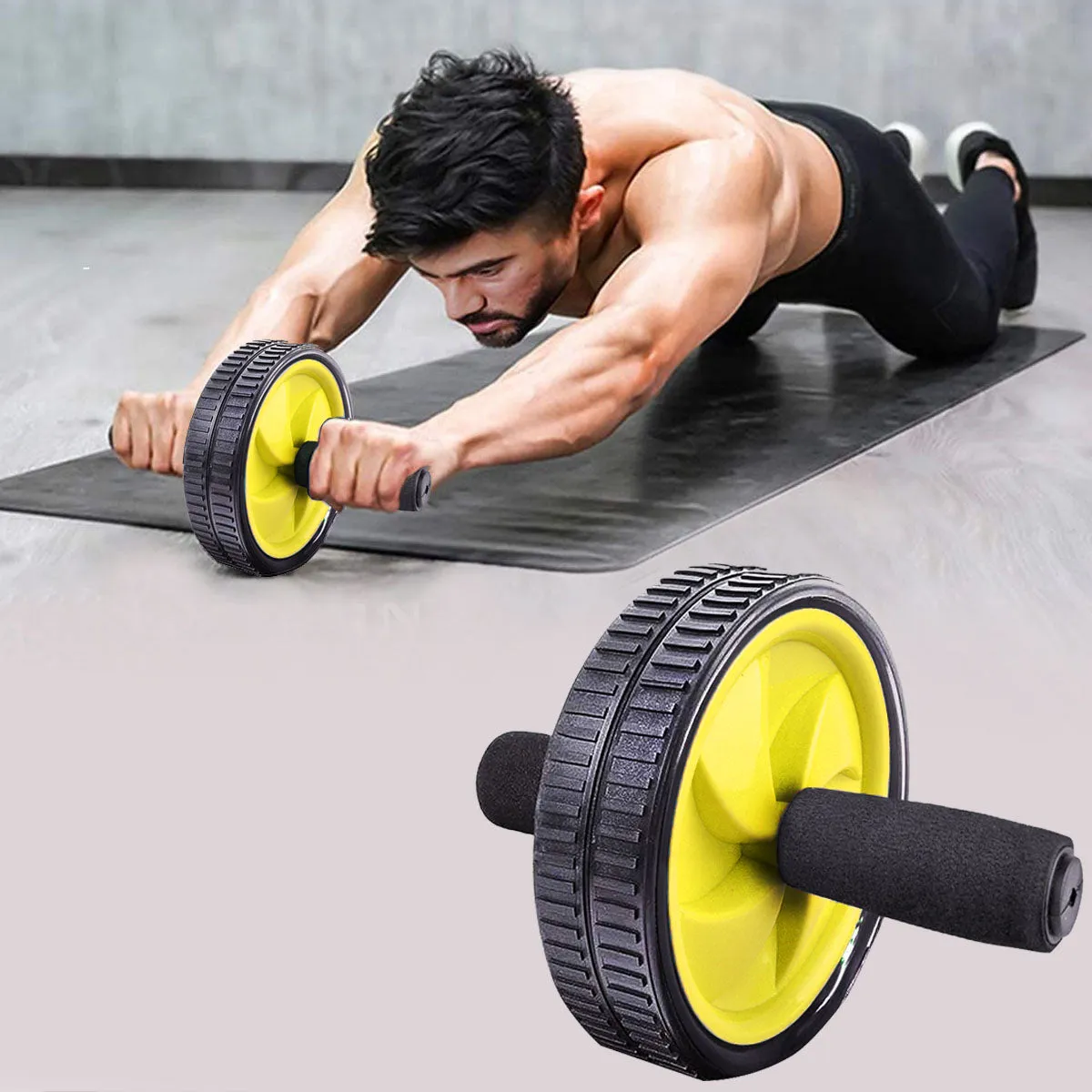RED DUAL WHEEL ABDOMINAL EXERCISE AB ROLLER