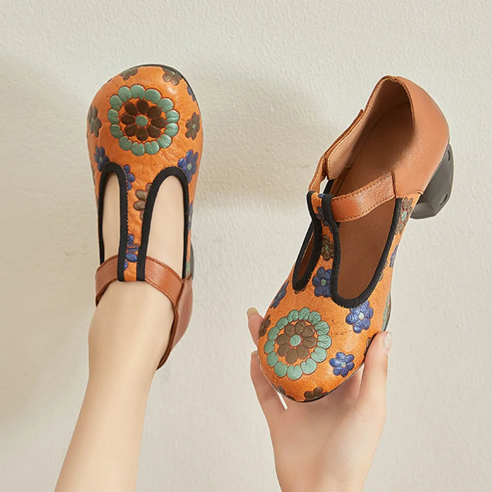 Retro Printed Ethnic Style Velcro Single Shoes
