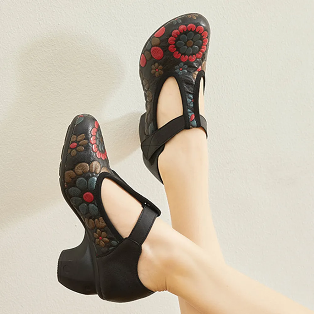 Retro Printed Ethnic Style Velcro Single Shoes
