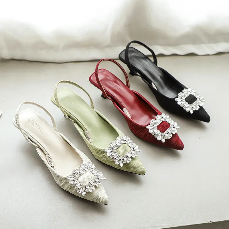Rhinestone Silk Stiletto High-Heeled