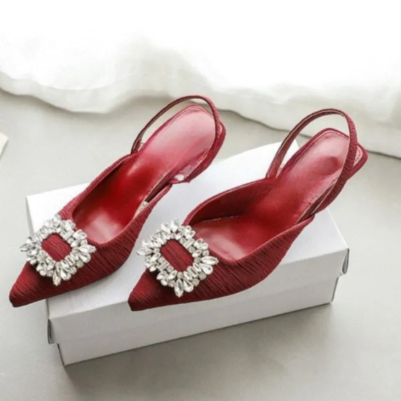 Rhinestone Silk Stiletto High-Heeled
